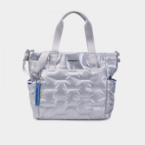 Women's Hedgren Puffer Tote Bags Silver Blue | SWF8619FN