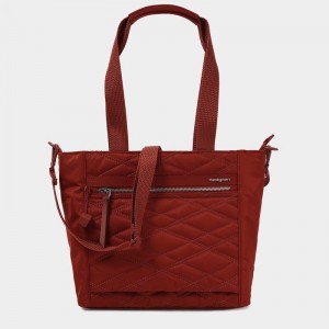 Women's Hedgren Zoe Medium Rfid Tote Bags Red Brown | QIY2656DC