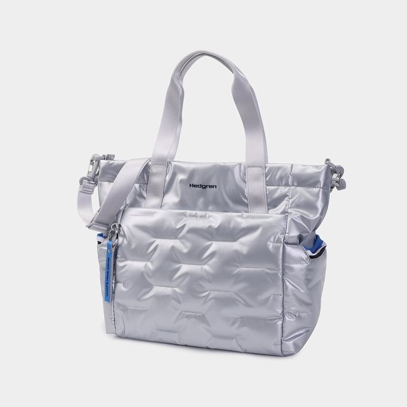 Women's Hedgren Puffer Tote Bags Silver Blue | SWF8619FN