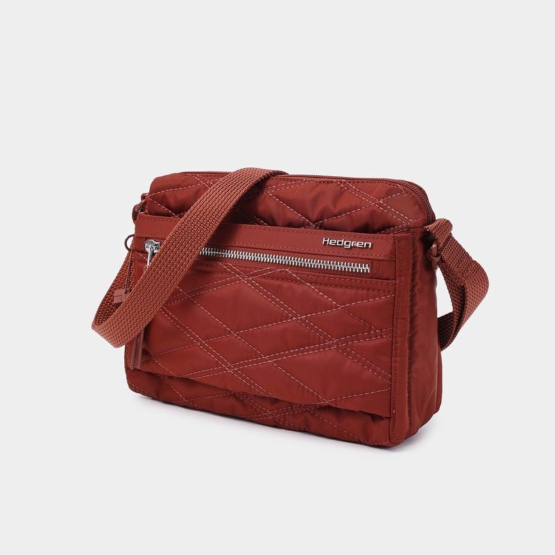 Women's Hedgren Quilted Eye Rfid Shoulder Bags Red Brown | OPC10020IR