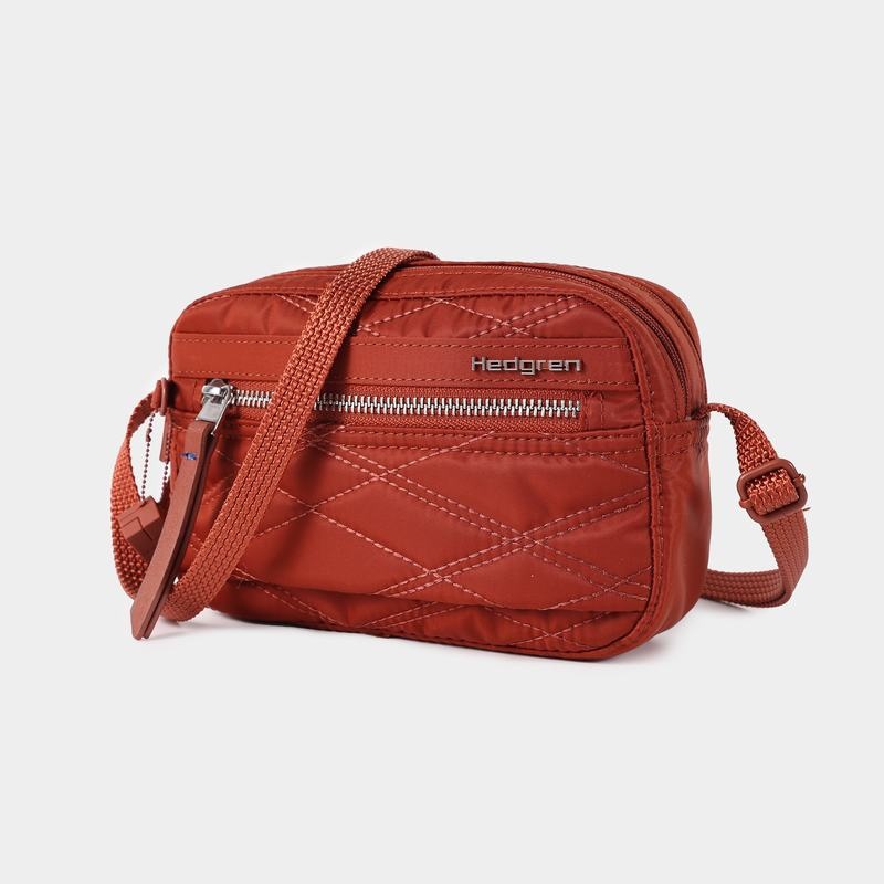 Women's Hedgren Quilted Maia Mini Rfid Crossbody Bags Red Brown | HXD848BM