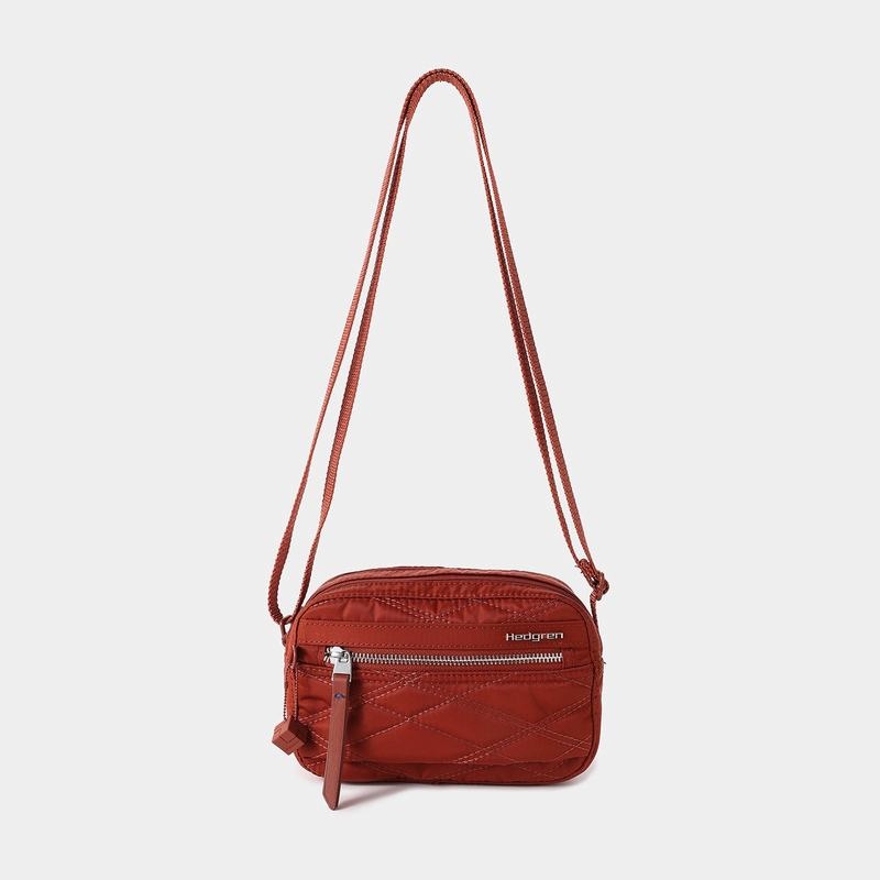 Women's Hedgren Quilted Maia Mini Rfid Crossbody Bags Red Brown | HXD848BM