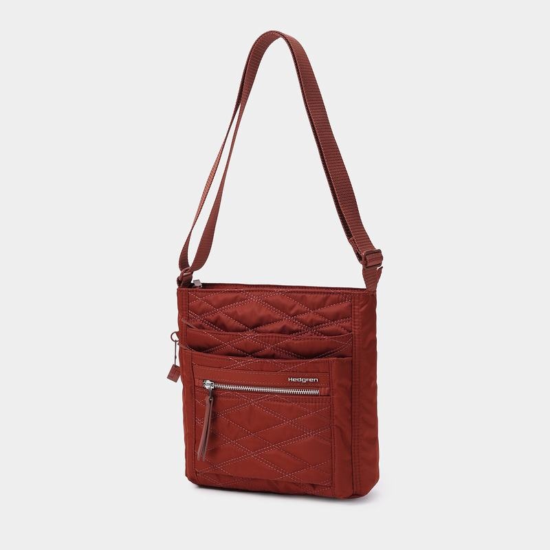 Women's Hedgren Quilted Orva Rfid Crossbody Bags Red Brown | UVV1316CO